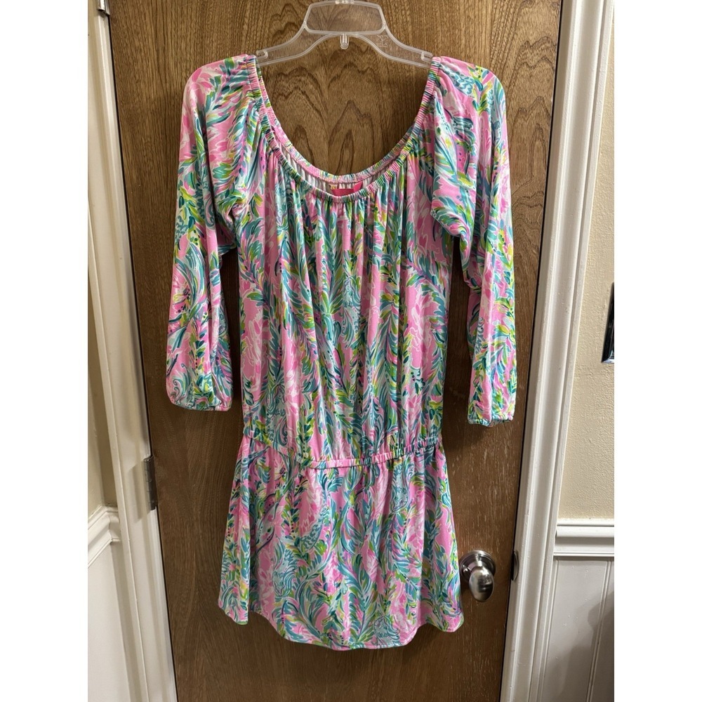 Lilly Pulitzer Lana Off Shoulder Long Sleeve Skort Romper Size S Pink Blue Green